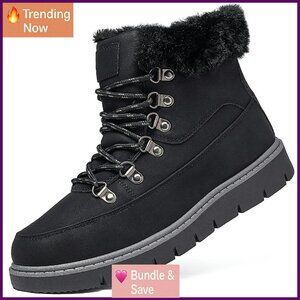 Women's Winter Ankle Boots Fur Lined Non Slip Hiking Snow Boots Zipper
